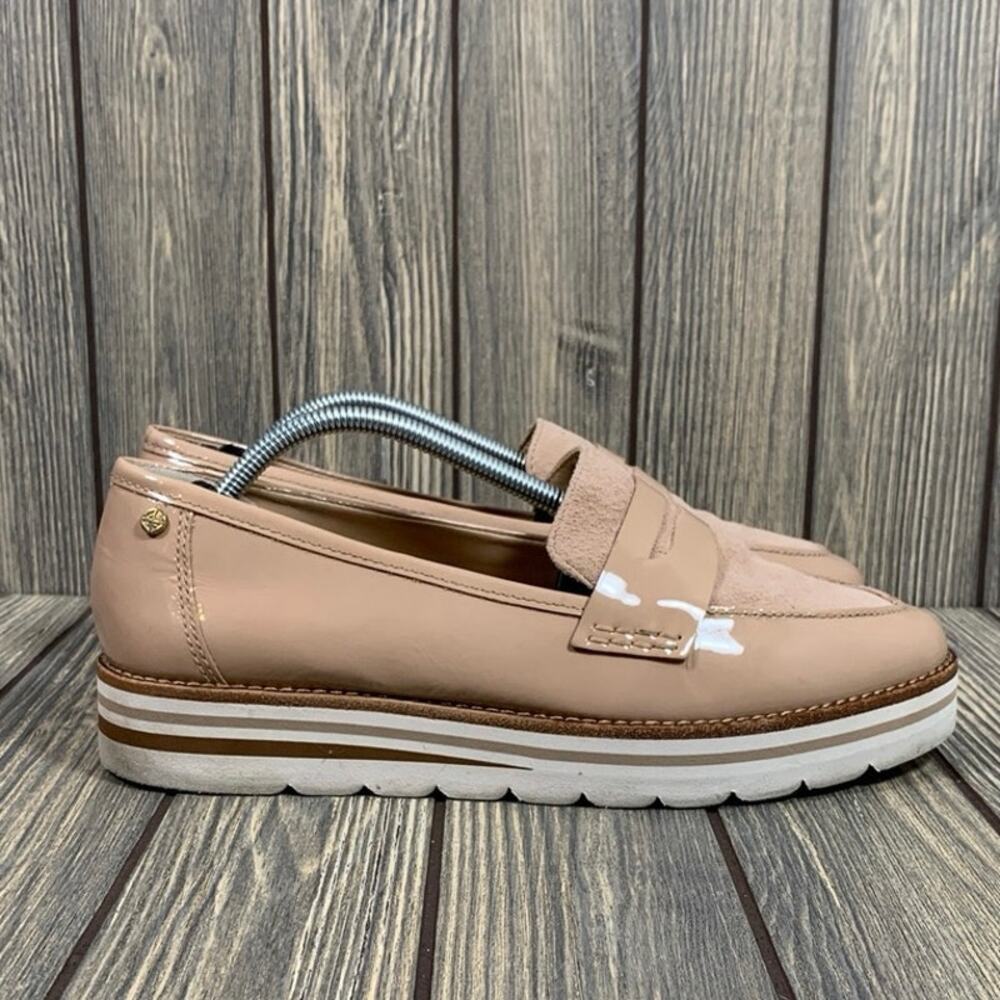 Antonio Melani Bradlie Women Patent Leather Suede Loafer Slip On Beige Sz 9